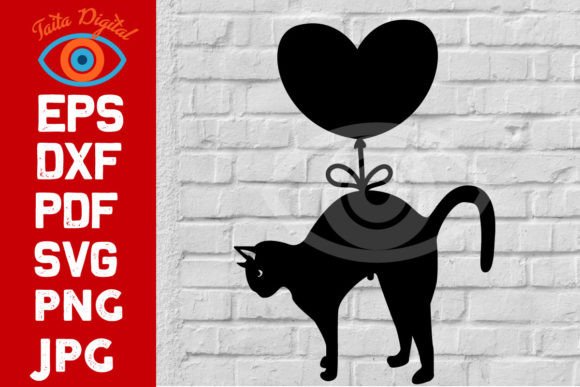 Cat with Heart Balloon Wall Art Decor: A Charming Design Asset