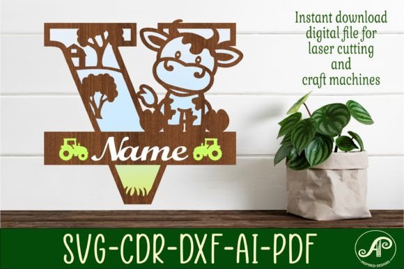 Cow Capital Monogram Letter V SVG Cut