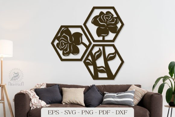 Elegant Hexagonal Floral Wall Art SVG