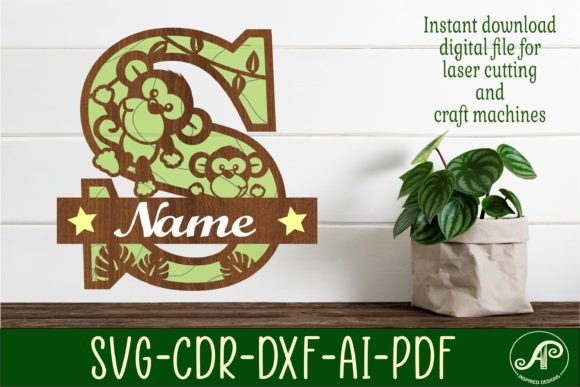 Elegant Monkey Capital Monogram Letter S SVG