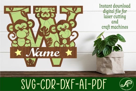 Elegant Monkey Capital Monogram Letter W SVG Design