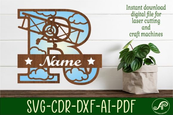 Elegant Plane Capital Monogram Letter R SVG Cut Design
