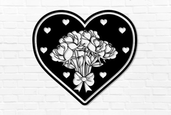 Heart with Rose Wall Decor Laser Cut: Elegant SVG Design Files