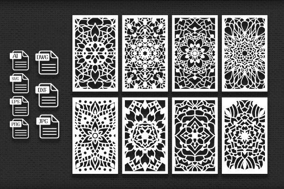 Laser Cut Decorative Mandala Panel Set: Intricate Design Assets