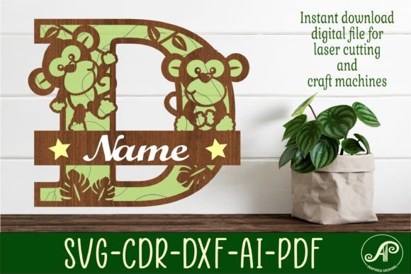 Monkey Capital Monogram Letter D SVG Design