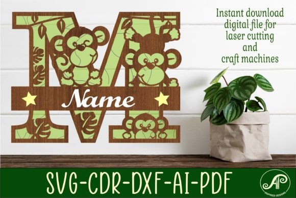 Monkey Capital Monogram Letter M SVG for Laser Projects