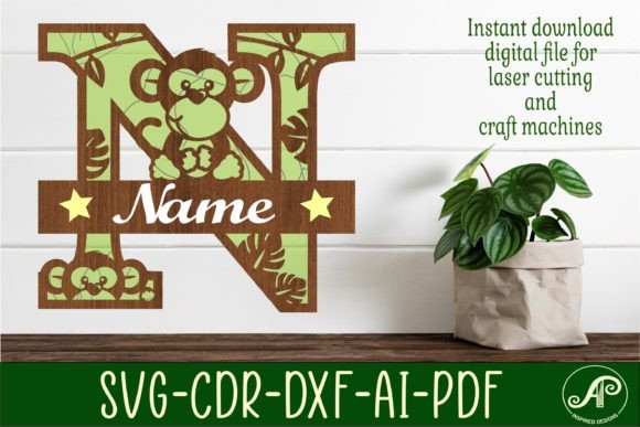 Monkey Capital Monogram Letter N SVG