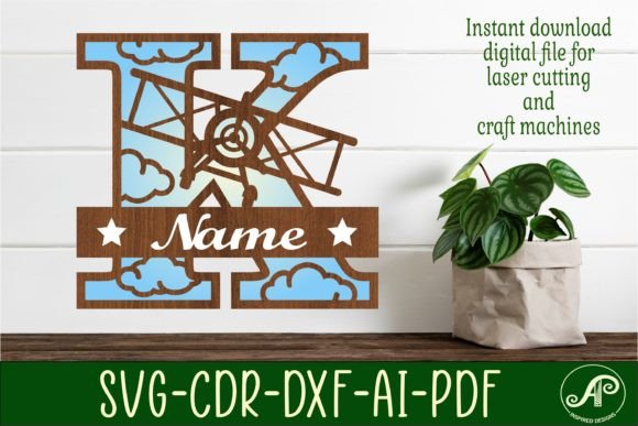 Plane Capital Monogram Letter K SVG Cut