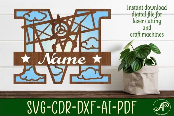 Plane Capital Monogram Letter M SVG Cut