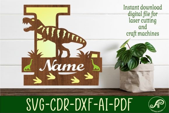 T Rex Monogram Capital Letter L SVG File